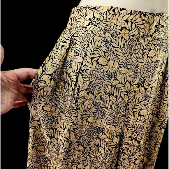 TopShop Jacquard Trousers Wide Leg Crop Gold Black Culottes Hand Pockets Women 4 - Picture 3 of 10